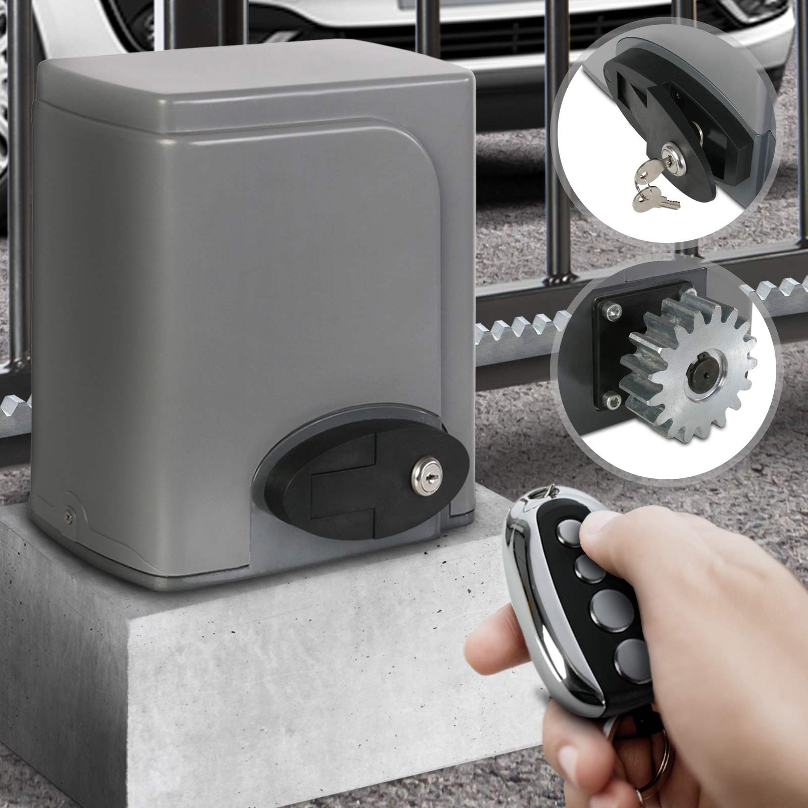 Motor Abridor de Puerta Corredera 2 Mandos a Distancia y Cremallera Kit